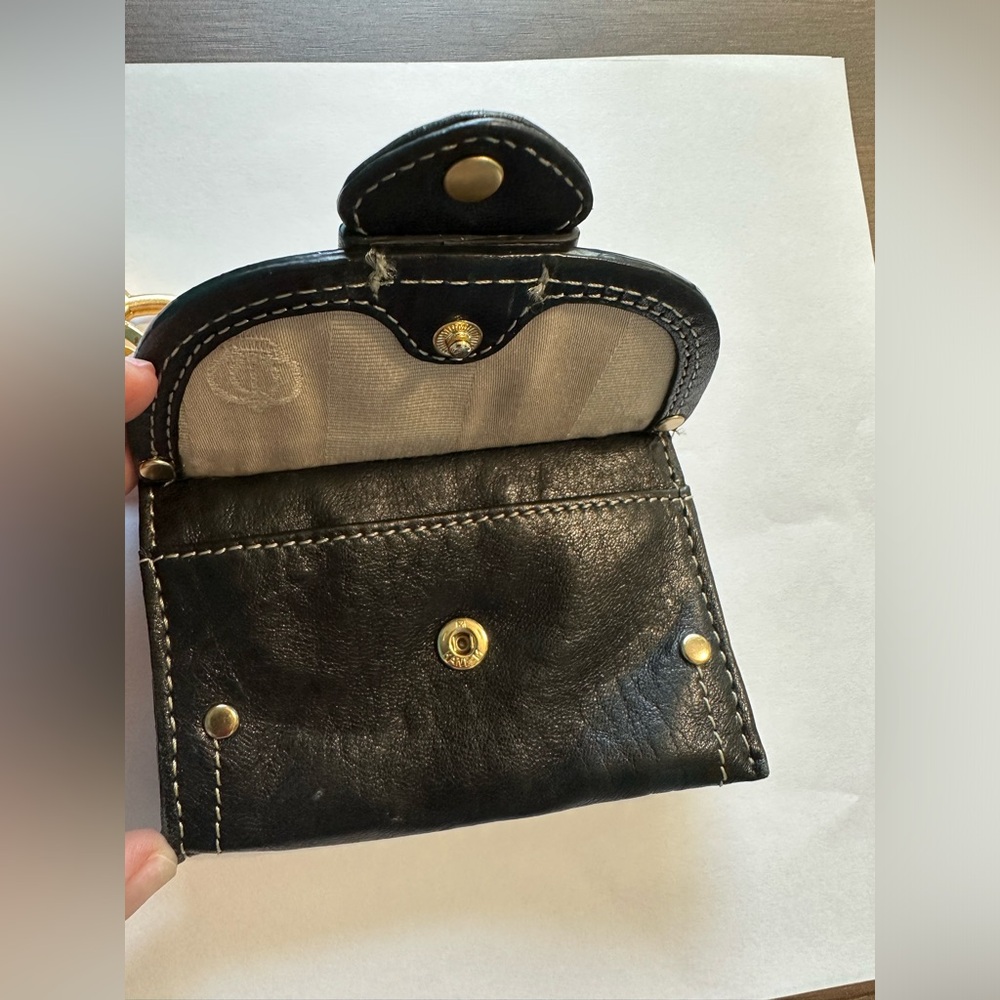 Juicy Couture Vintage Black Leather Keychain Charm Coin Purse Gold Accents - Picture 9 of 13